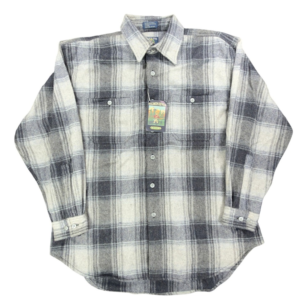 Salmon River Traders Plaid Flannel Shirt Mens XL Grey Wool Blend NWT‎ C471